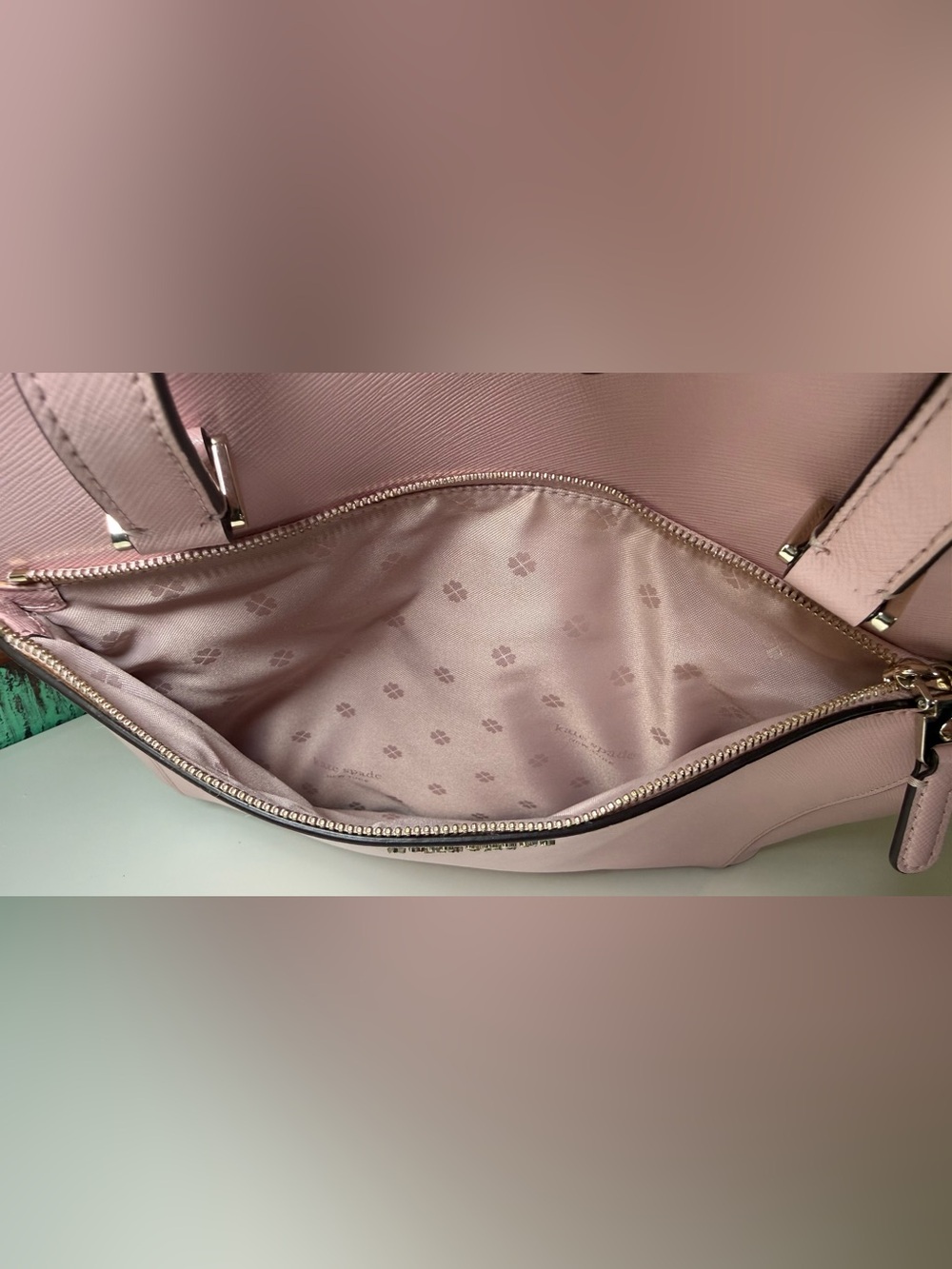 kate spade Pink Saffiano Leather Tote with Front Zip Pocket - Picture 5 of 15